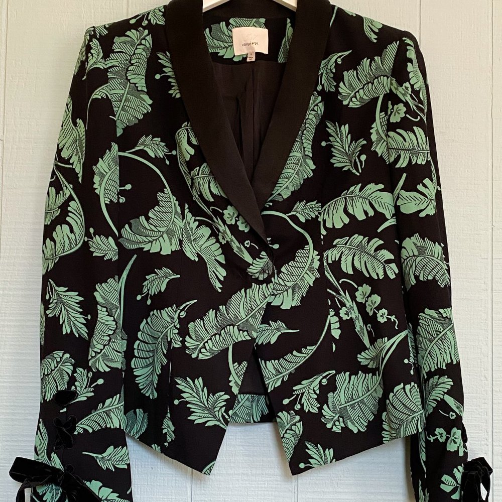 CINQ A SEPT Green & Black Tropical Leaf Blazer